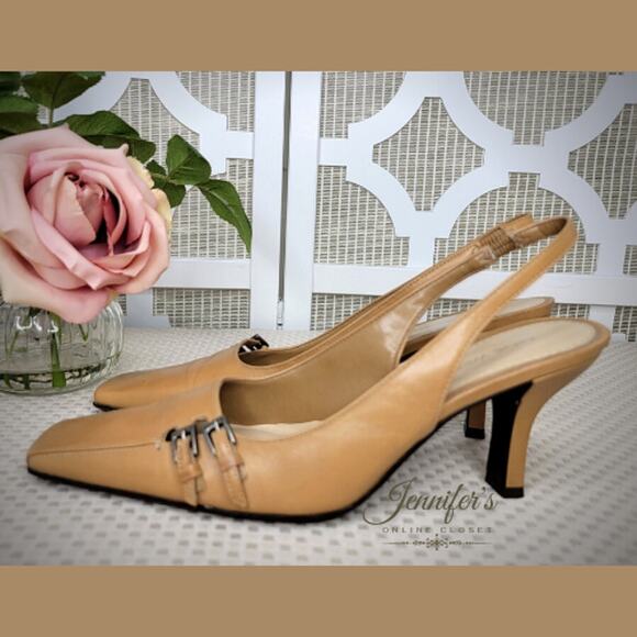 3/$25 Nine West Women's Indra Camel Buckle Detail Slingback Heels Size 7 - Picture 5 of 16